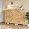 120x24x90cm Schuhschrank, 8 Fächer, 2 Haken, für Flure, Eingangsbereiche, Wohnzimmer und Büros, MDF, Korbtüren, Naturholzfarbe