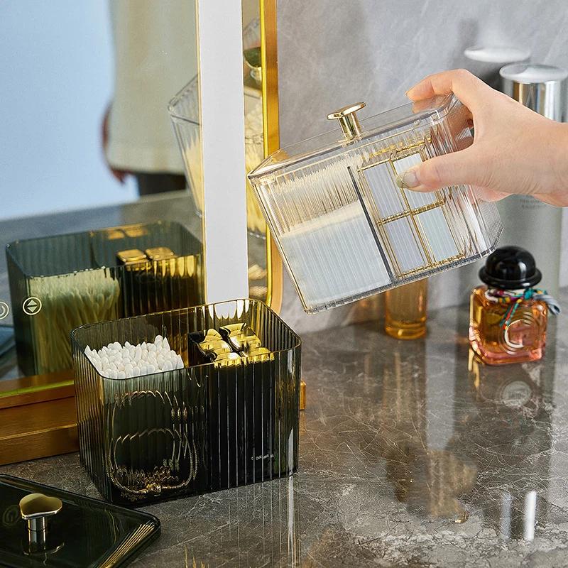 Acrylic Swabs Cosmetic Organizer Storage Box Desktop Dust-Proof Makeup Removal Cotton Lipstick Cosmetics Organization Holder