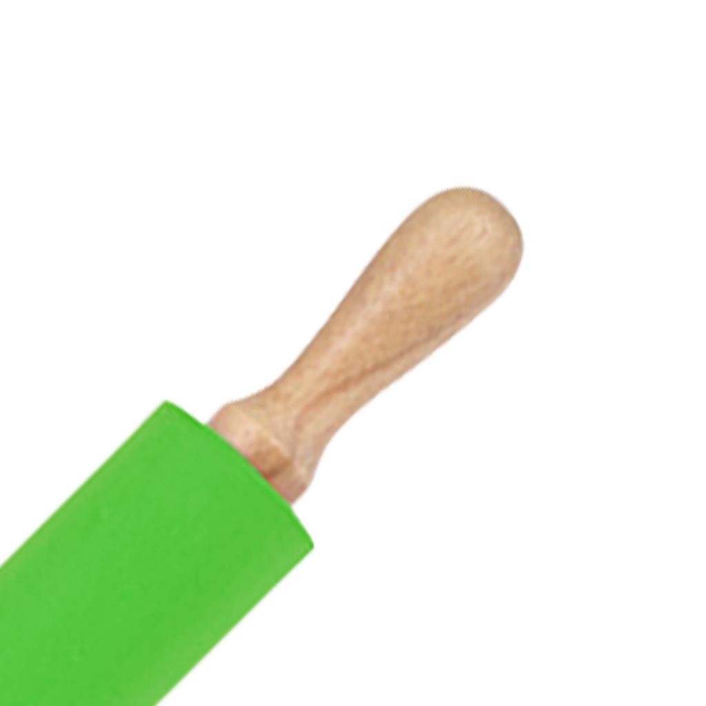 Extended Silicone Rolling Pin Solid Wooden Handle Non Stick Surface Rolling Pin Baking Tools Green