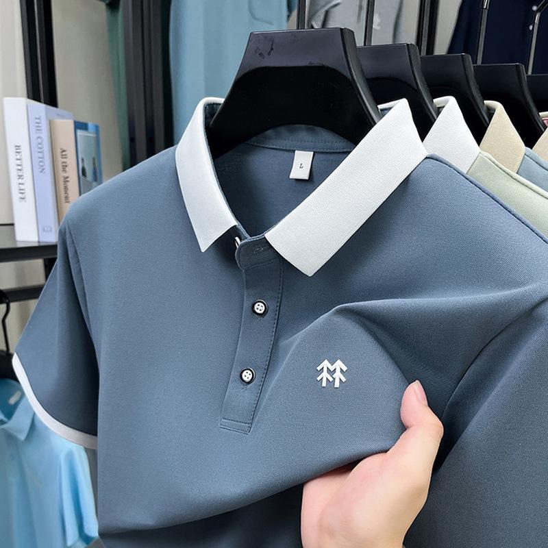Designer Brand Silk Cotton Short Sleeve Polo Shirt Summer Korean Casual Men's T-shirt Fashion Embossed Soft Breathable Top