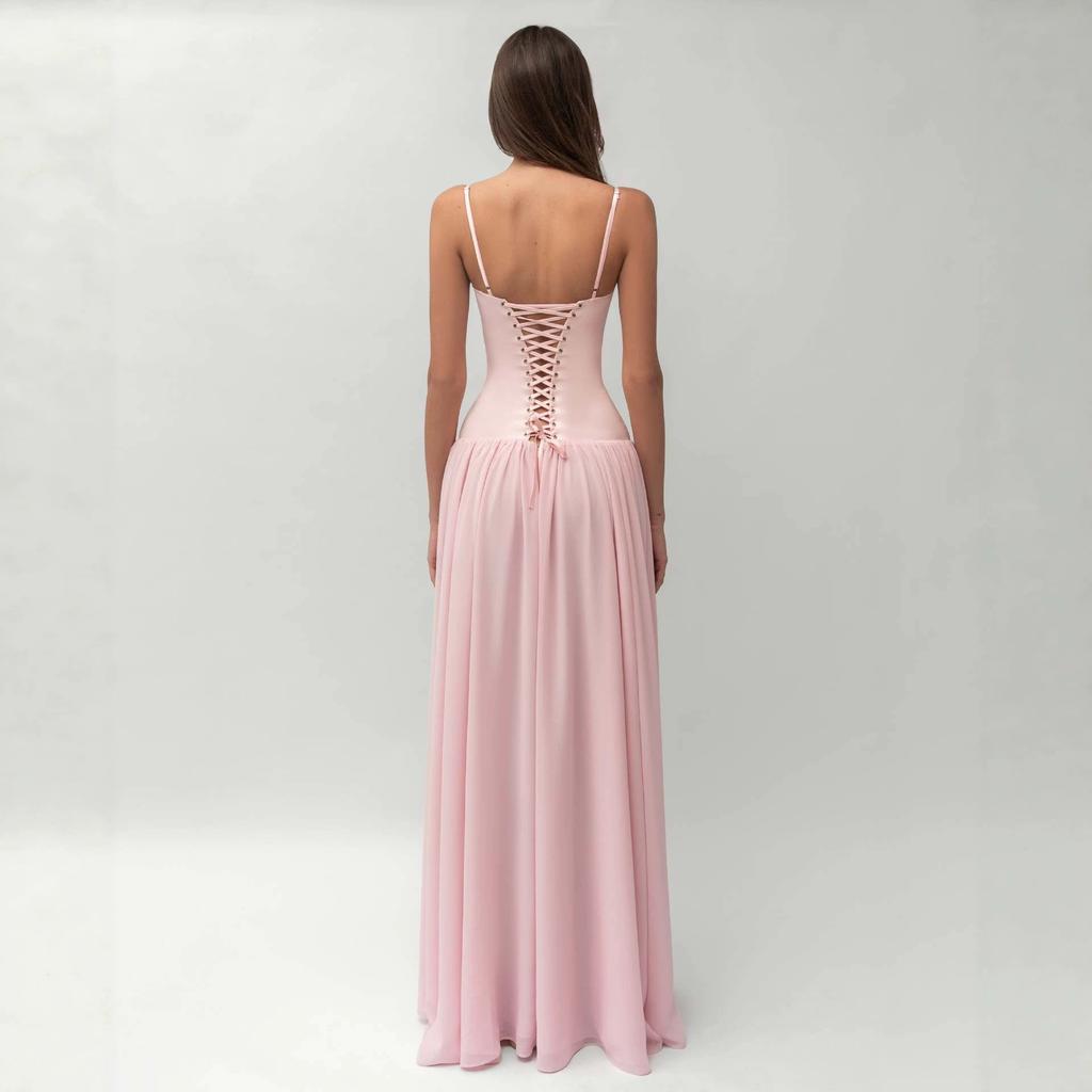 Spot commercio estero esplosione rosa vestito con bretelle femminile sexy top a tubo vita abito da banchetto vestito lungo