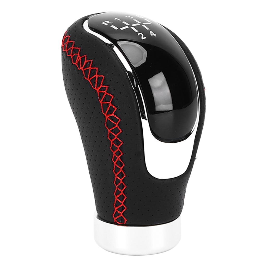 Manual Gear Shift Lever Knob Shifter Head Universal 5 6 Speed Artificial Leather Red Stitching with Replaceable Paster