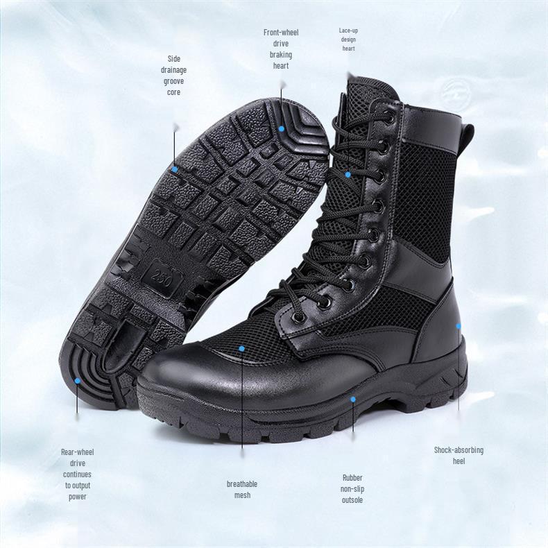 Men's Summer Mesh Breathable Black High-Waist Side-Zip Martin Boots for Security and Training