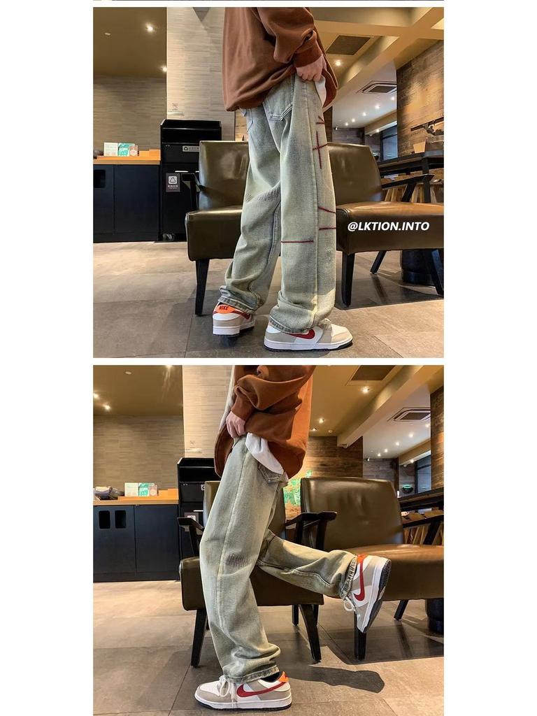 Herren Trendige Straight-Fit Washed Velvet Jeans - Amerikanischer Retro-Stil, Lockere Freizeithose für Frühling und Herbst.