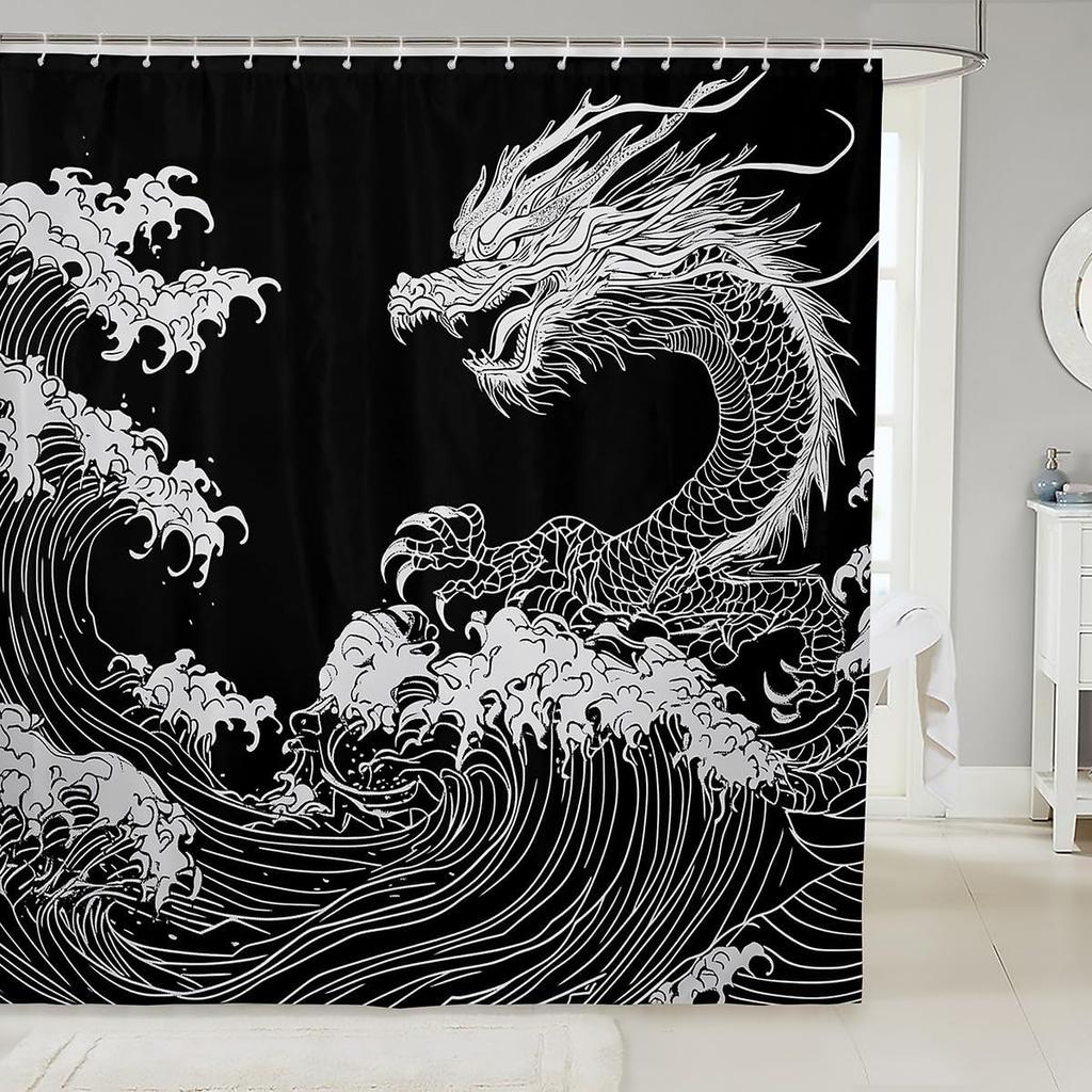 Koi Fish Shower Curtain Japanese Style Bath Curtain Boys Girls Ocean Marine Lotus Leaf Bathroom Shower Curtain Set Waterproof