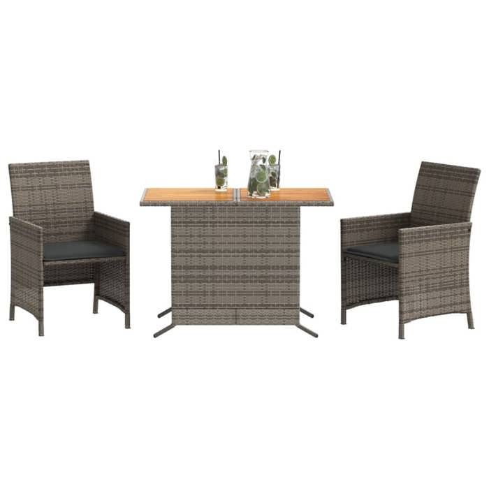 VidaXL Ensemble de Bistro avec Coussins 3 pcs, Chaises et Table de Patio, Meubles de Terrasse Arrière-cour Extérieur, Gris 365125