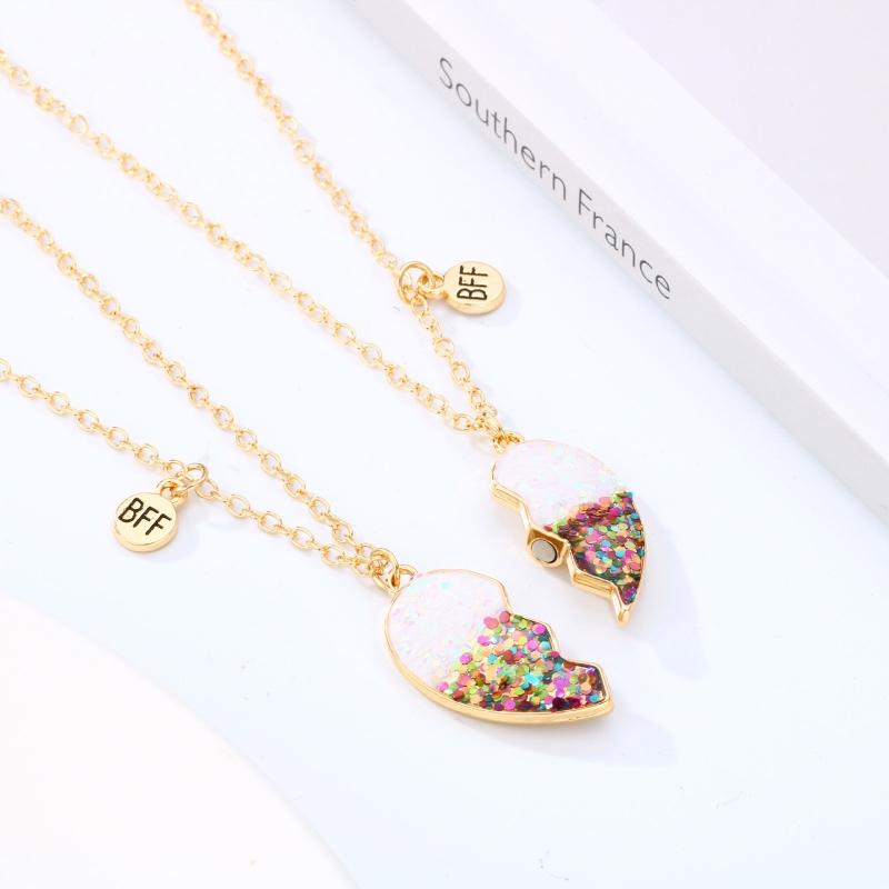 2Pieces/Set Heart Pendant Magnet Matching Necklace Colorful BFF Friend Girlfriend Relationship Gift Valentines Day