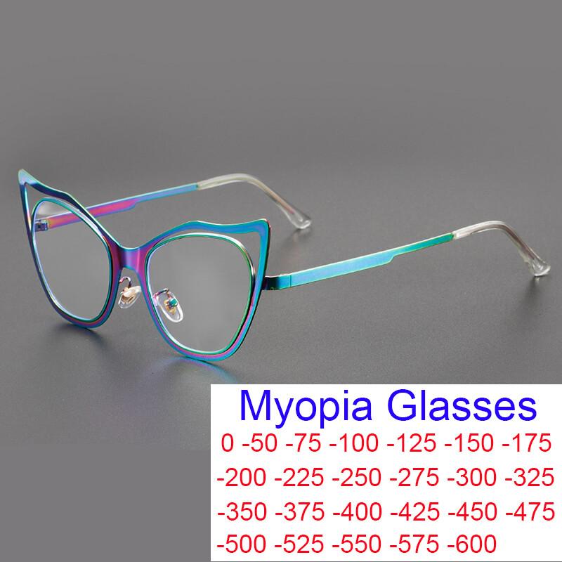 Glasses Blue Blocking Oversized Alloy Computer -1 -1.5 Screen Metal Colored Myopia Cat's Dioptersminus Feline Eye Light