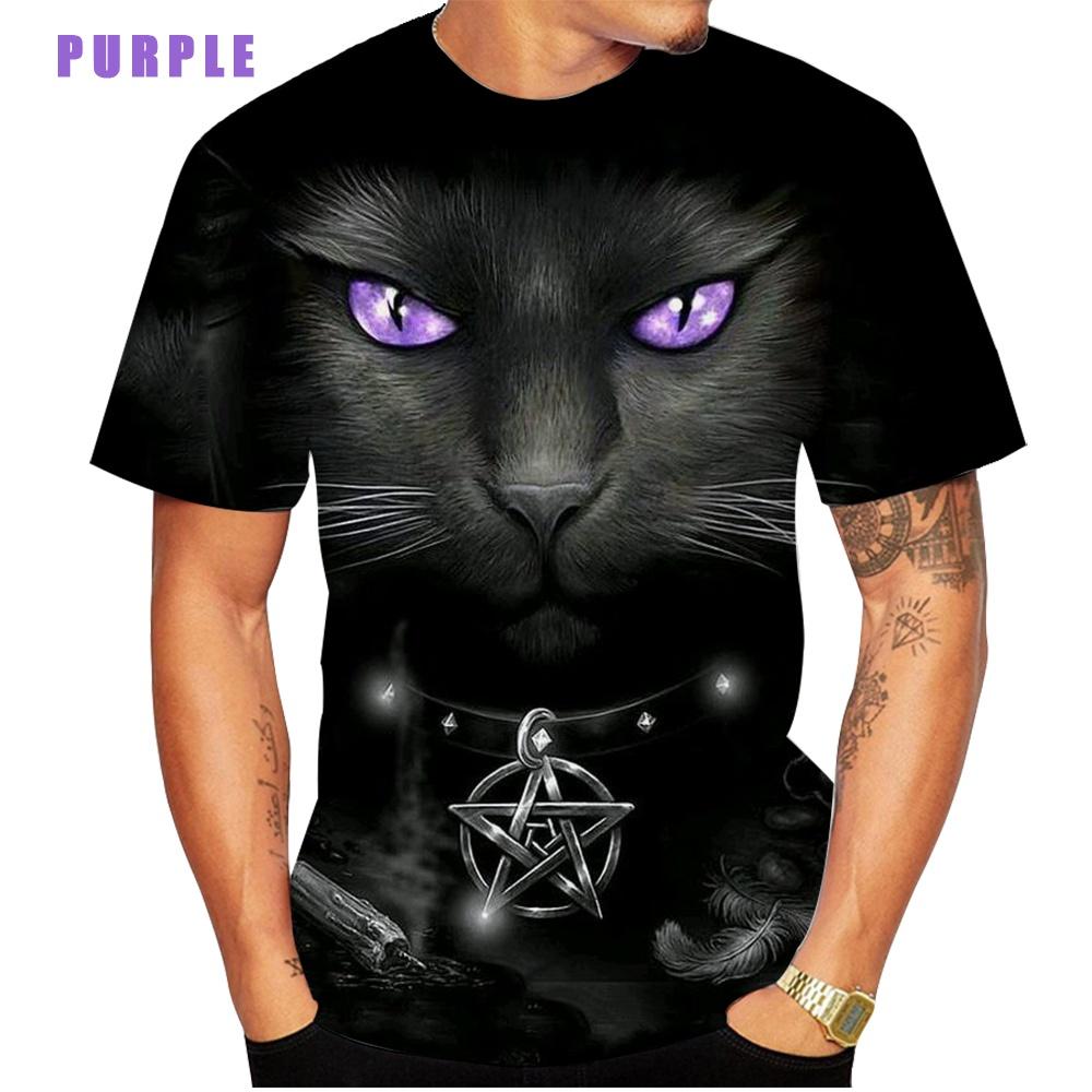 Супер милая футболка с 3D принтом кота, новая мужская модная летняя повседневная футболка с коротким рукавом и круглым вырезом M фиолетовый