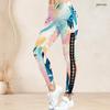 Women Plus Size High Waist Printed Side Eyelet Lace Up Full Length Leggings