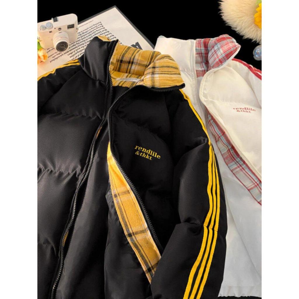 Men's Trendy American Style Striped Patchwork Cotton Puffer Jacket - Winter 2025 Warm and Thickened Outerwear