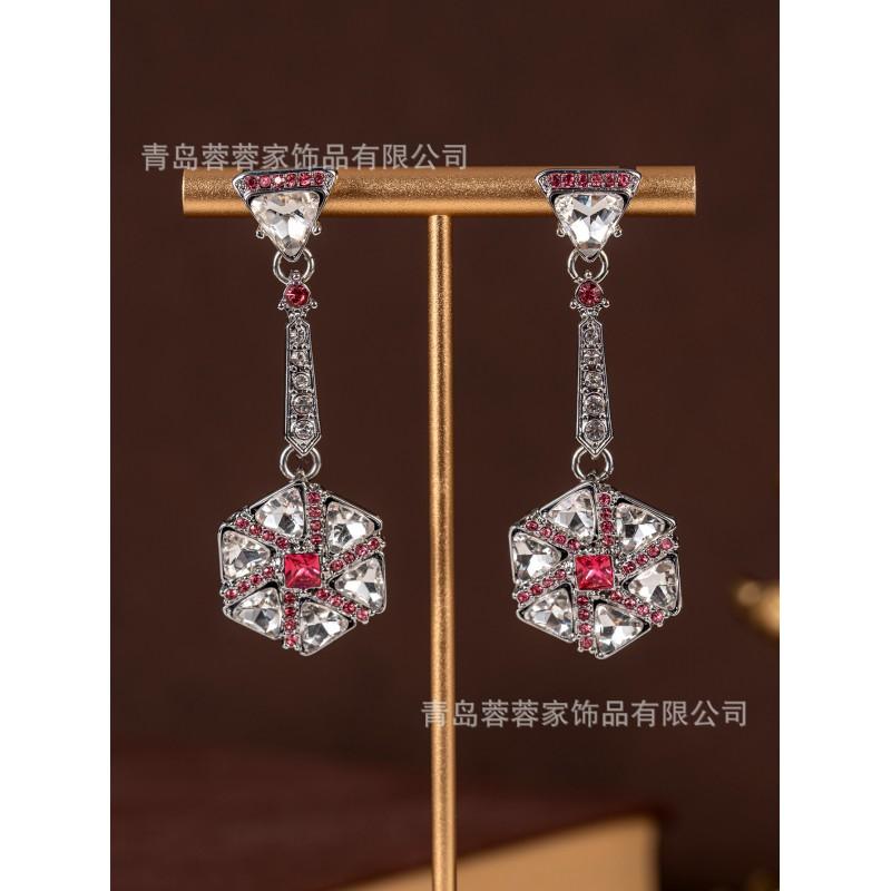 Hot Products From Europe America Exaggerated Temperament Light Luxury All Rhinestone Zircon Earrings Women s Long Style Atmospheric High-end