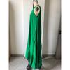 Sleeveless Deep V Neck Linen Midi Dress, Loose Irregular Ruffle Flowy Hem Sundress,Textured Elegant Slim Fit Casual Business Vacation Long Gown