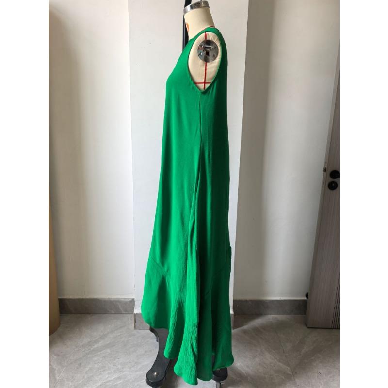 Sleeveless Deep V Neck Linen Midi Dress, Loose Irregular Ruffle Flowy Hem Sundress,Textured Elegant Slim Fit Casual Business Vacation Long Gown