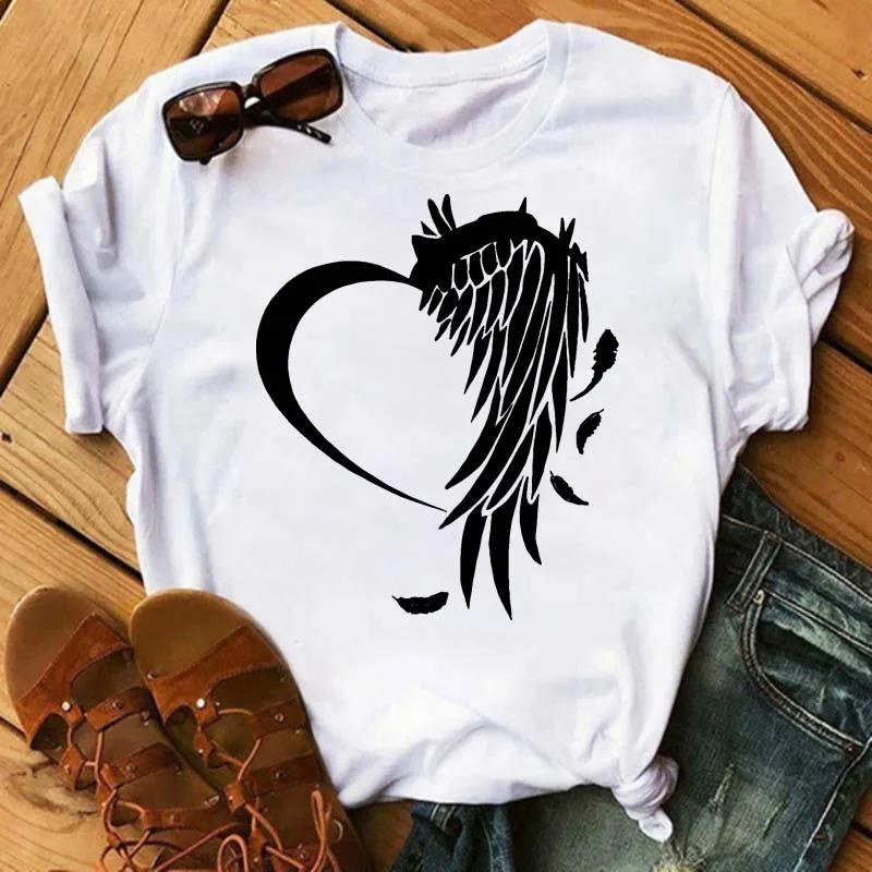 

Watercolor Butterfly Heart Printed T Shirt New Women Black T Shirt Harajuku Cute Graphic Tee Shirt Ladies Casual FeUnisex Tops Tee S