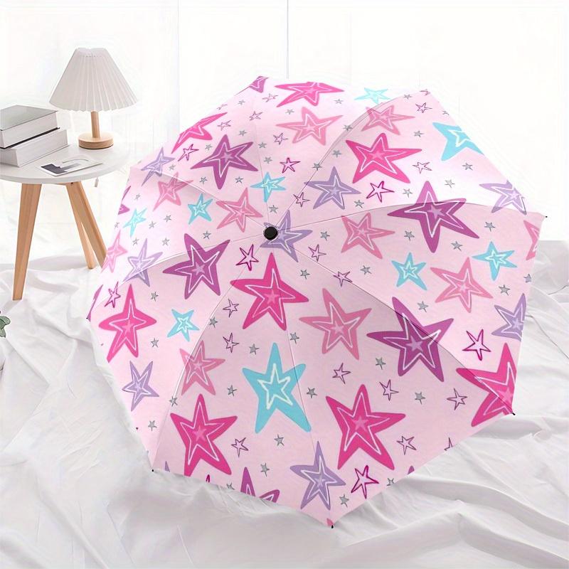 1pc Pink Starry Circular Pattern Umbrella with Plastic Handle,Suitable for All Seasons Home Travel Outdoor UmbrellaB1858