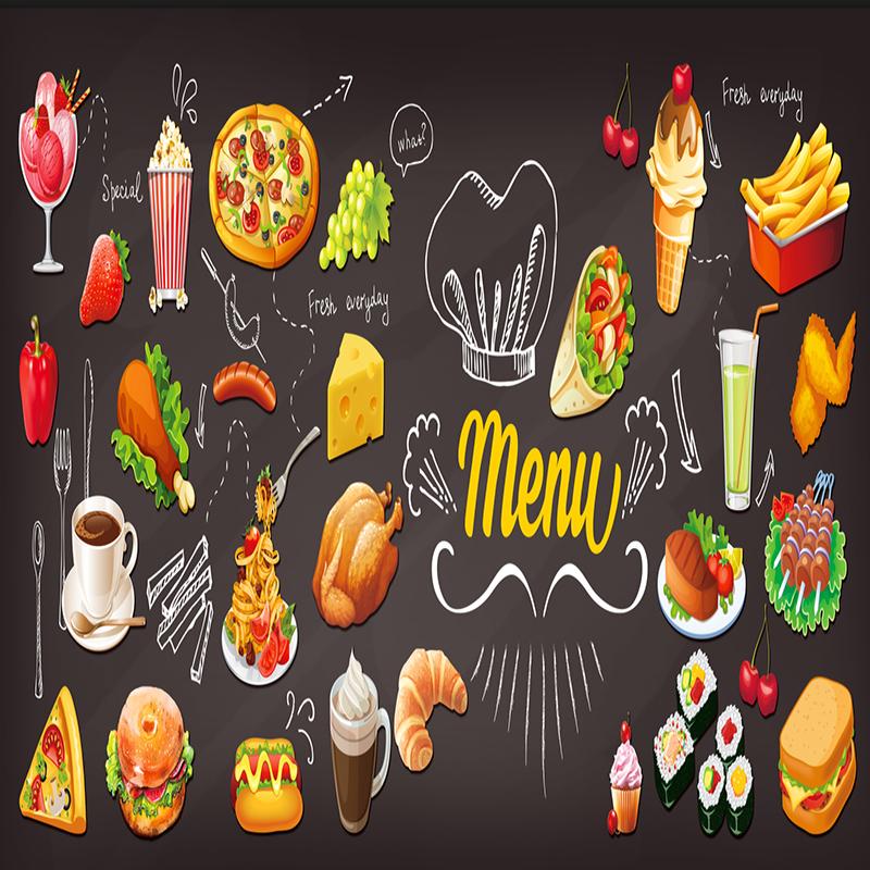 Simple Personalized Blackboard Graffiti Food Mural Wallpaper Cake Shop Cafe Hamburger Shop Restaurant Photo Wallpaper Wall Covering 3D