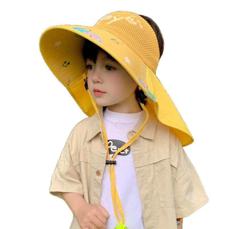 Children's summer sun protection hat with large brim and cape, breathable mesh sunshade fan fisherman hat for boys and girls, outdoor sun hat