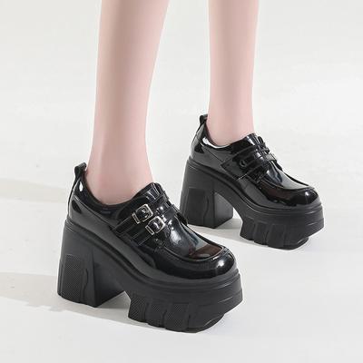 Fashion Thick High Heels Loafers Women 2024 Autumn Fashion Leather Chunky Platform Pumps Woman Slip On Black Jk Uniform Shoes Mary Janes