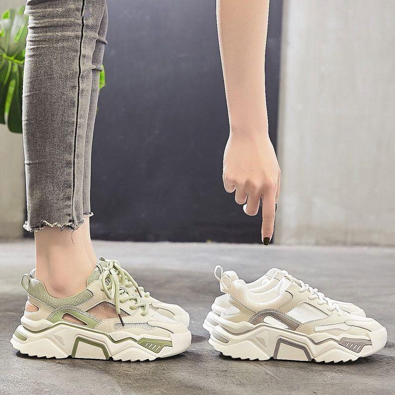 Fashion Sports and leisure shoes 2025 summer thin hollow breathable dad shoes toe cap sandals thick soled mesh women's shoes