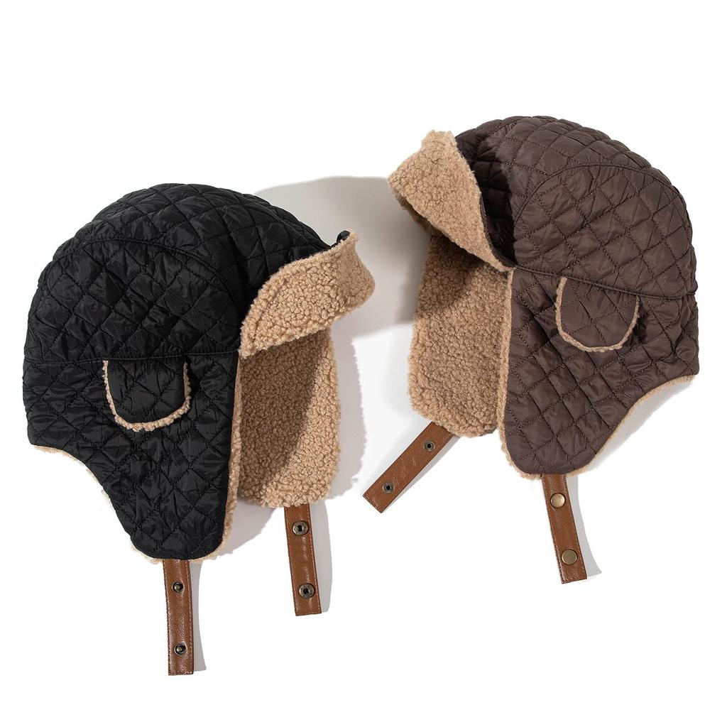Clape Warm Flight Cap with Solid Fleece Check and Aviator Cap for Outdoor Unisex Dark Men's Earflaps, Color, Lining, Pattern, Windproof, Waterproof,