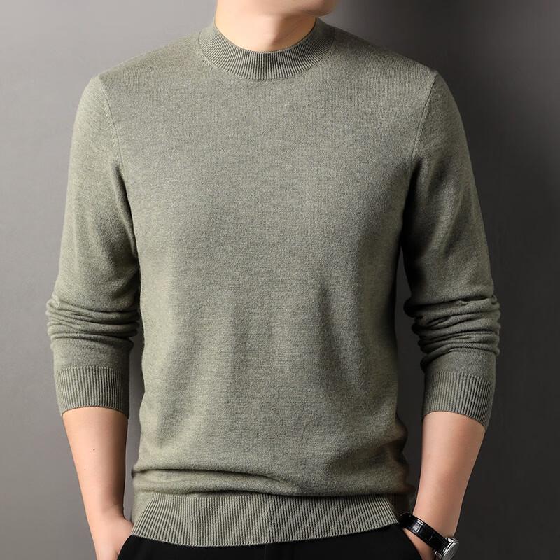 Hengyuanxiang Men s 100% Pure Wool Mid-Collar Pullover Sweater L