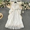 Women's Heavy Embroidery Ruffles Slim Fit Long Lace Dress