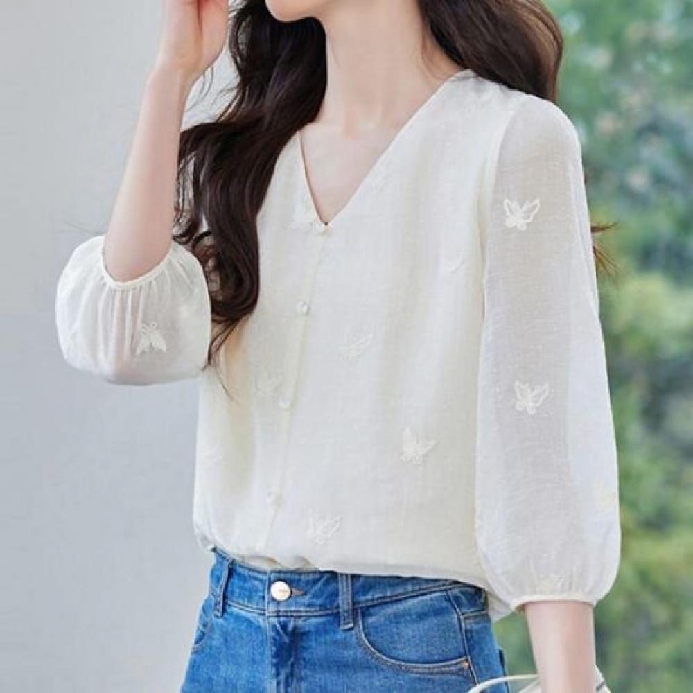 NaVaVa Women Sheer 5 SleeVe V Neck Blouse Nb2830