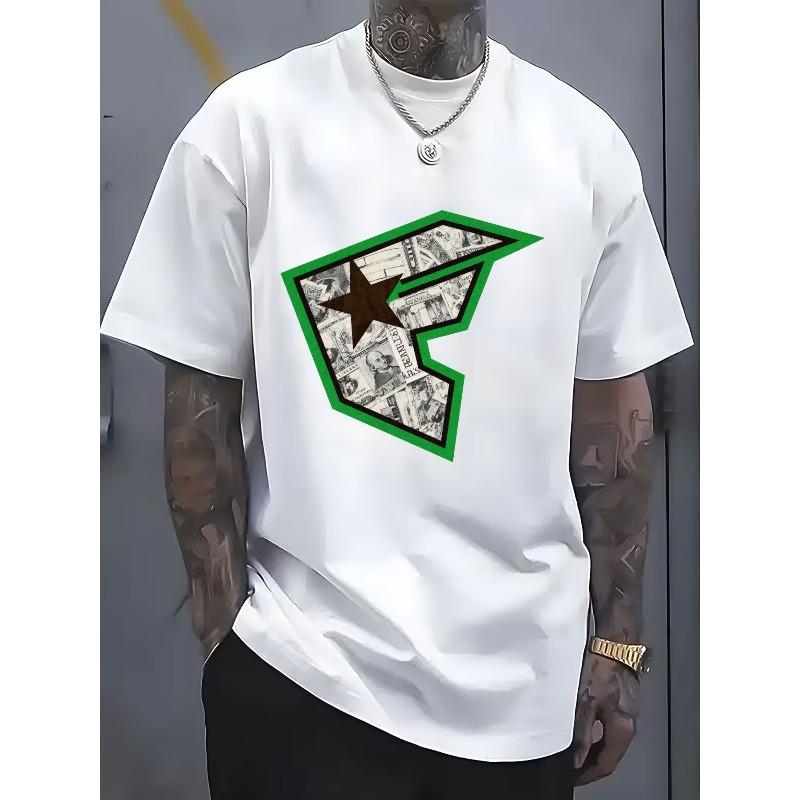 

US Dollar Bill Star Graphic T - Shirt - 100% Cotton Crew Neck Men S T - shirt, Casual Daily Wear, Stylish Tattoo Friendly Design S белый
