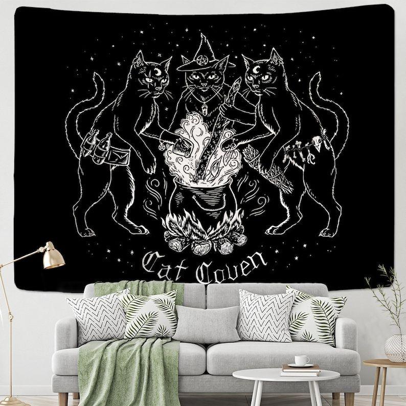 Black Cat Coven Wiccan Altar Tapestry 75x100 чёрный