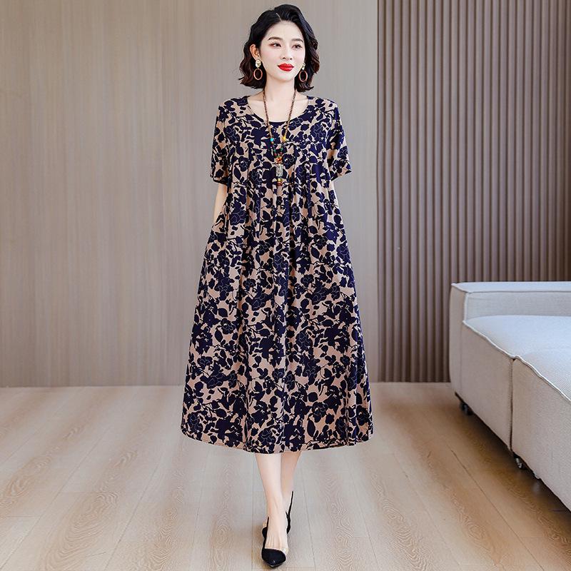 Summer Cotton Silk Loose Nightgown for Plus Size Women - Casual Mom Style Home Dress