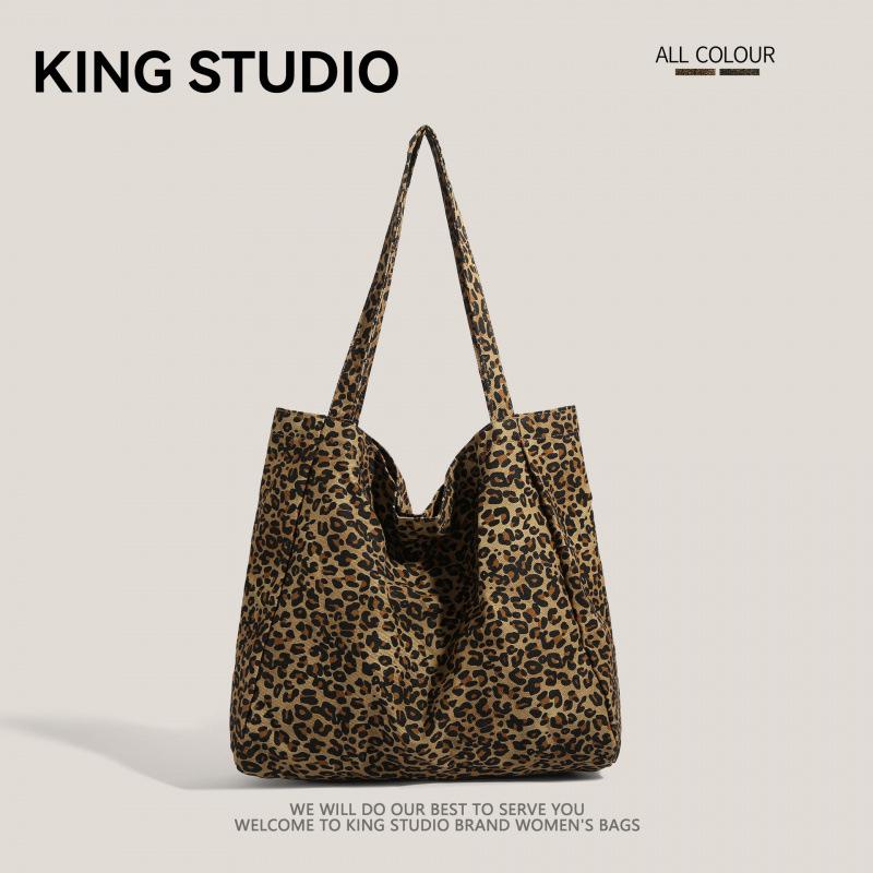Leopard Print Canvas Shoulder Bag for Women - 2025 Trendy Large Capacity Tote