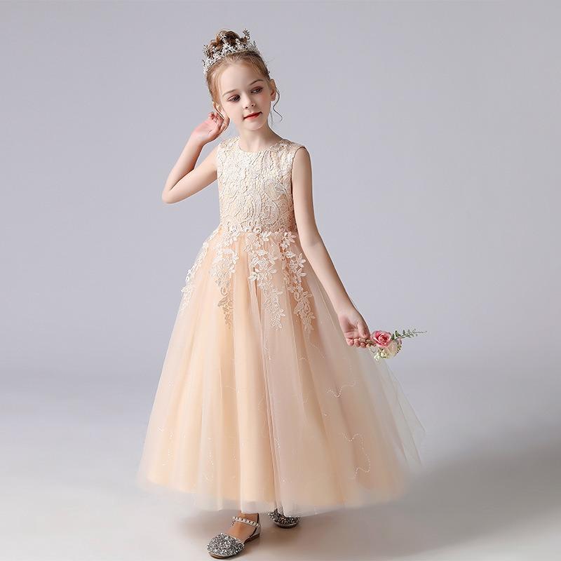 Girls Princess Puffy Lace Flower Girl Party Performance Dress