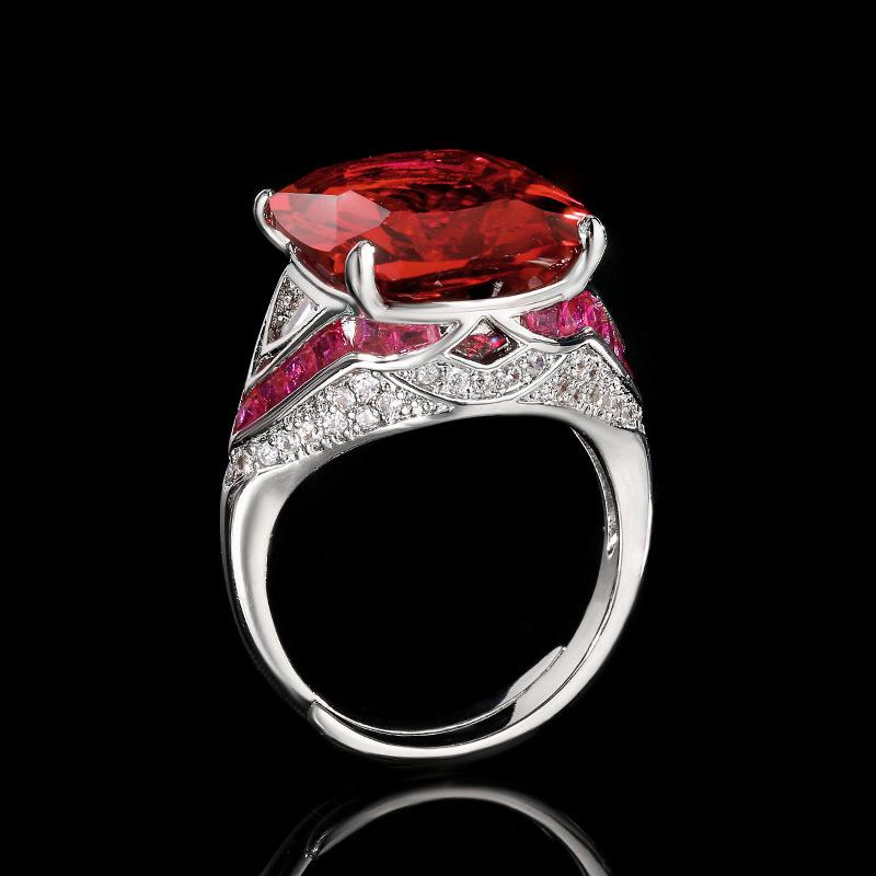 Jewelry Copper Bottom Gold-Plated Simulation Treasure Corundum Fat Rectangular Luxury Inlaid Ring Women 14 * 16