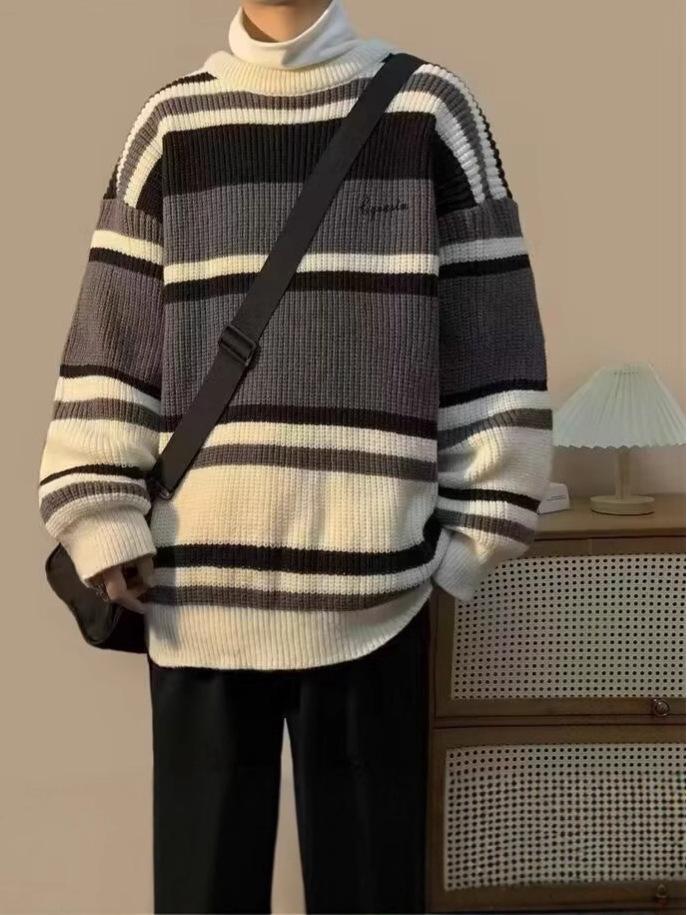 Men's Retro Striped Knit Sweater - Autumn/Winter Collection