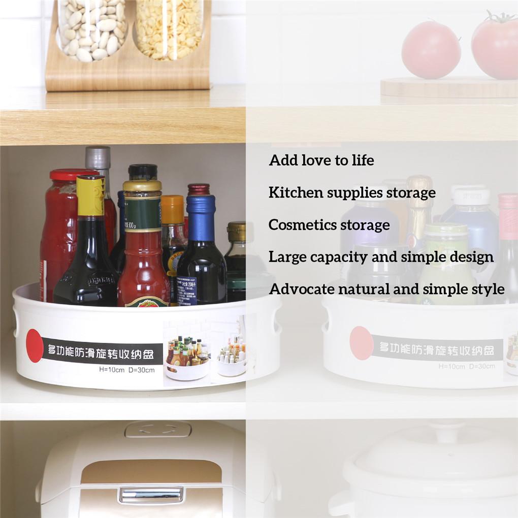 Kitchen Turntable Round Rotating Spice Condiments Organizer Cosmetics Storage Box Table Fruit Tray Rack 25cm