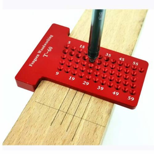 amleso T-Shaped Ruler, 1mm Hole Spacing, Woodworking Scriber, Carpenter's Marking Tool, Template, Red
