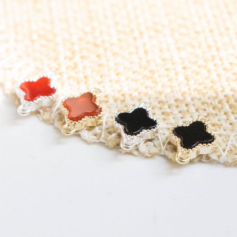 

S925 Sterling Silver Red & Black Agate Clover Double Ring Pendant Necklace/Anklet Red