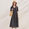Zhaojun Mulberry Silk French Print Short Sleeve Dress
