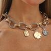 N12566 Exaggerated Temperament Popular Twist Chain Necklace ZA Coin Alloy Pendant Collarbone Chain