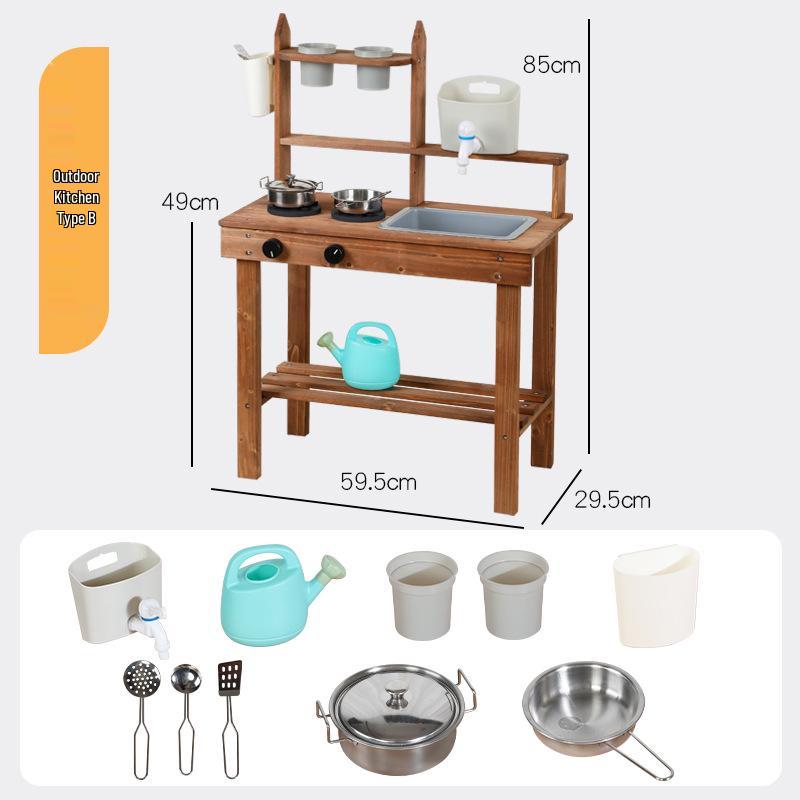 Деревянная уличная игровая кухня и цветочница для детей