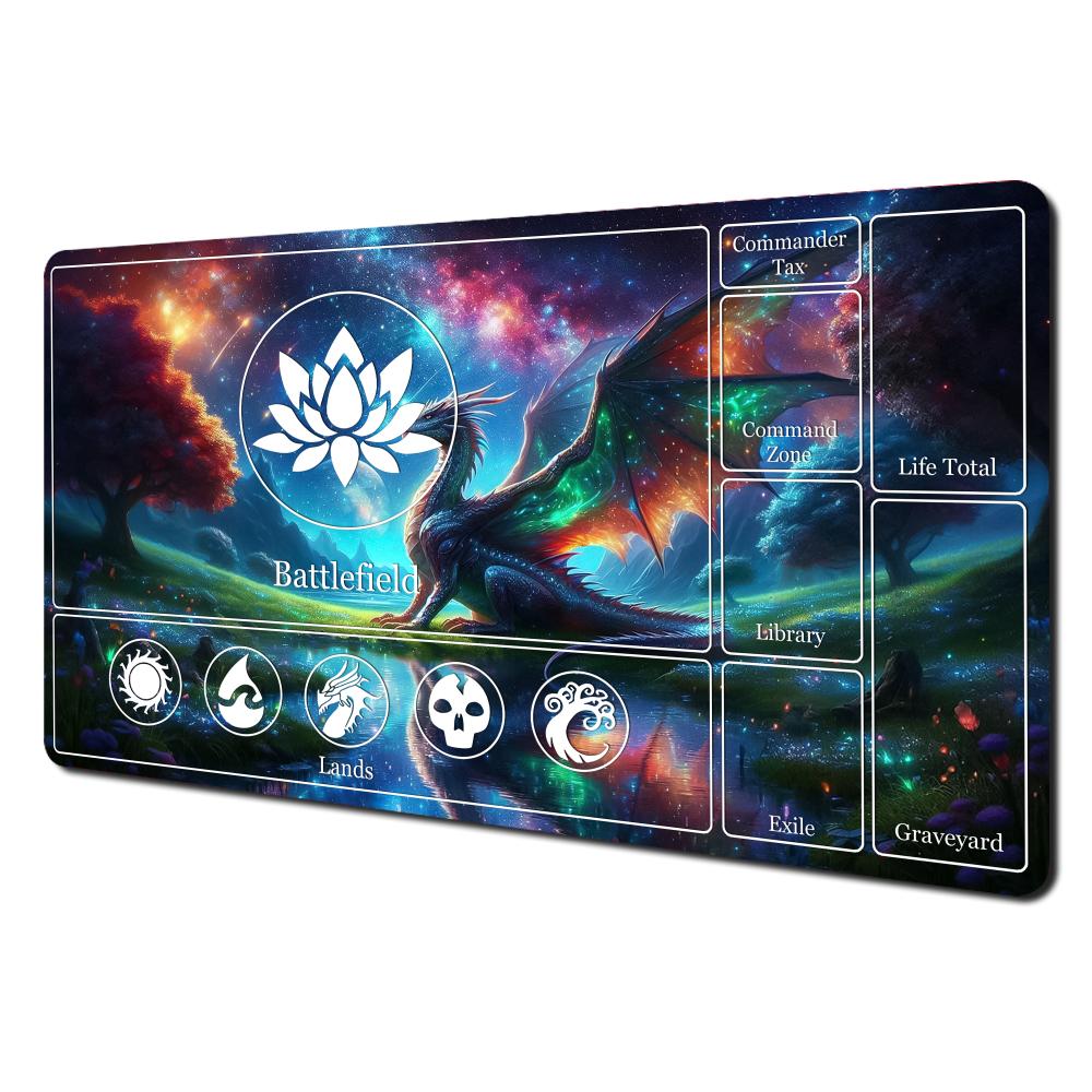 Magic Playmat Card Gaming Mat With Zone Mtg Playmat Starry Sky And Dragon Desk Mat Keypad Expansion Mousepad Rubber Antislip