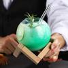 475ml Clear Moon Cocktail Glass With Wood Stand Unique Shape Bar Glassware Drum Drink Cup Ronud Ball Cocktail Cup Smoothie Bowl