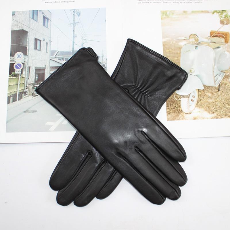 Ladies Sheepskin Gloves Classic Solid Color Versatile Leather Spring Knit Lining Cycling Driving Gloves Autumn