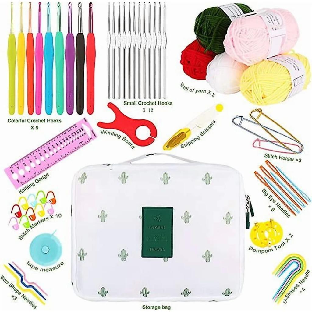 Beginner Crochet Kit For Adults And Kids, Learn To Crochet Kits 58 Piece Crochet Set With Crochet Yarn And Crochet Hook Set