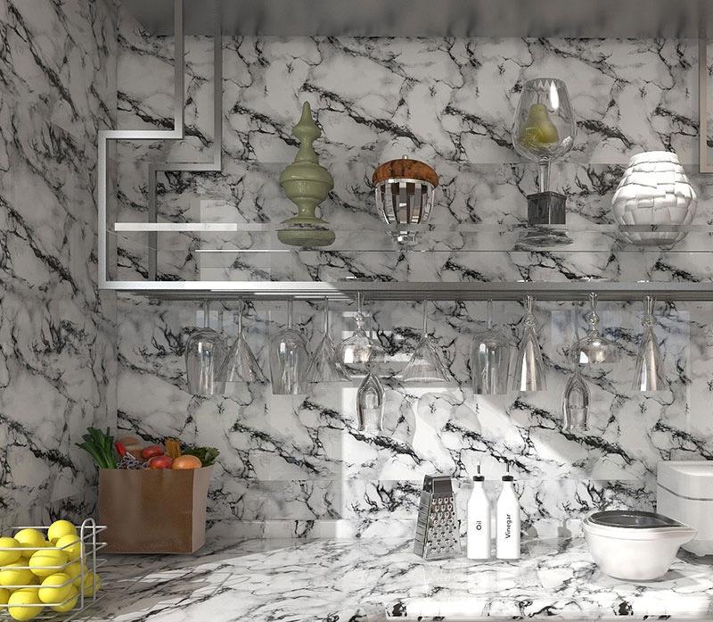 Self Adhesive Marble Vinyl Wallpaper for Kitchen Bathroom Livingroom Home Decoration Waterproof Wall Stickers Films 60x200cm