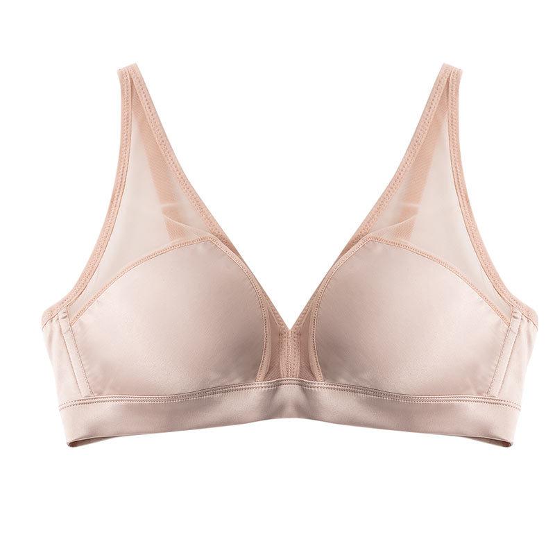 Silk bra without steel rim Thin ultra-thin small chest flat chest French sexy triangle cup mulberry silk underwear women