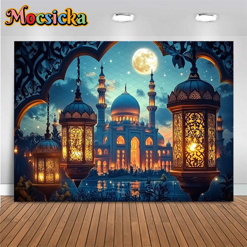 Mocsicka Christmas Photography Background Night Moon Mosque Palace Castle Lamp Festival Decoration Birthday Party Photo Backdrop