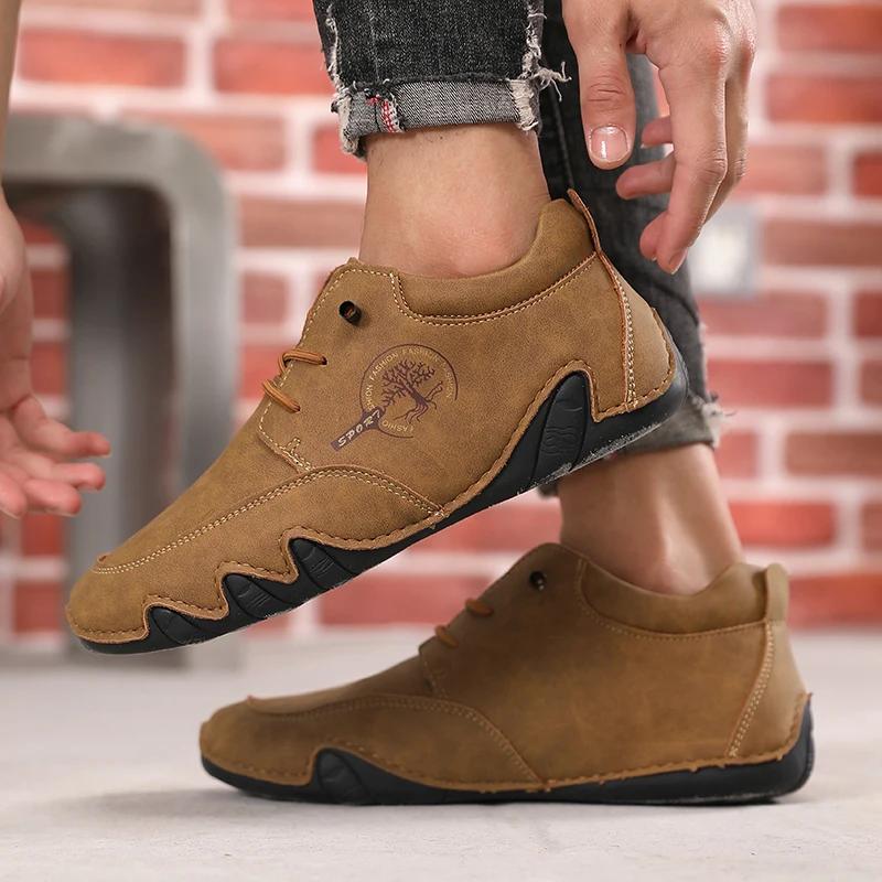 

Fashion Men s Flat Casual Shoes Handmade PU Casual Shoe Outdoor Sports Shoes Designer Shoes Hiking and Mountaineering Boots Skateboard 46 коричневый