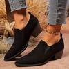 Pointed Toe Chunky Heel Shoes - All-Season Comfort, Black Faux Cover with Golden Accents, Casual & Office Wear Perfect for Daily Commut